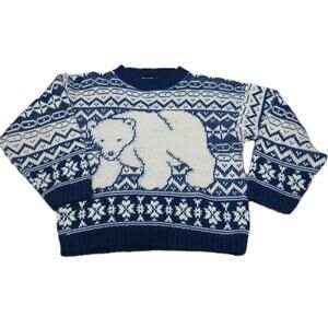 Vintage Ground Control Kids Sweater Small 4 Made in USA Navy White Polar‎ Bear